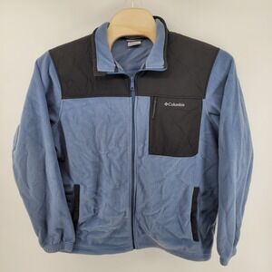 Columbia Fleece Jacket Men's XL Full Zip Blue Black Pockets Made in Indonesia